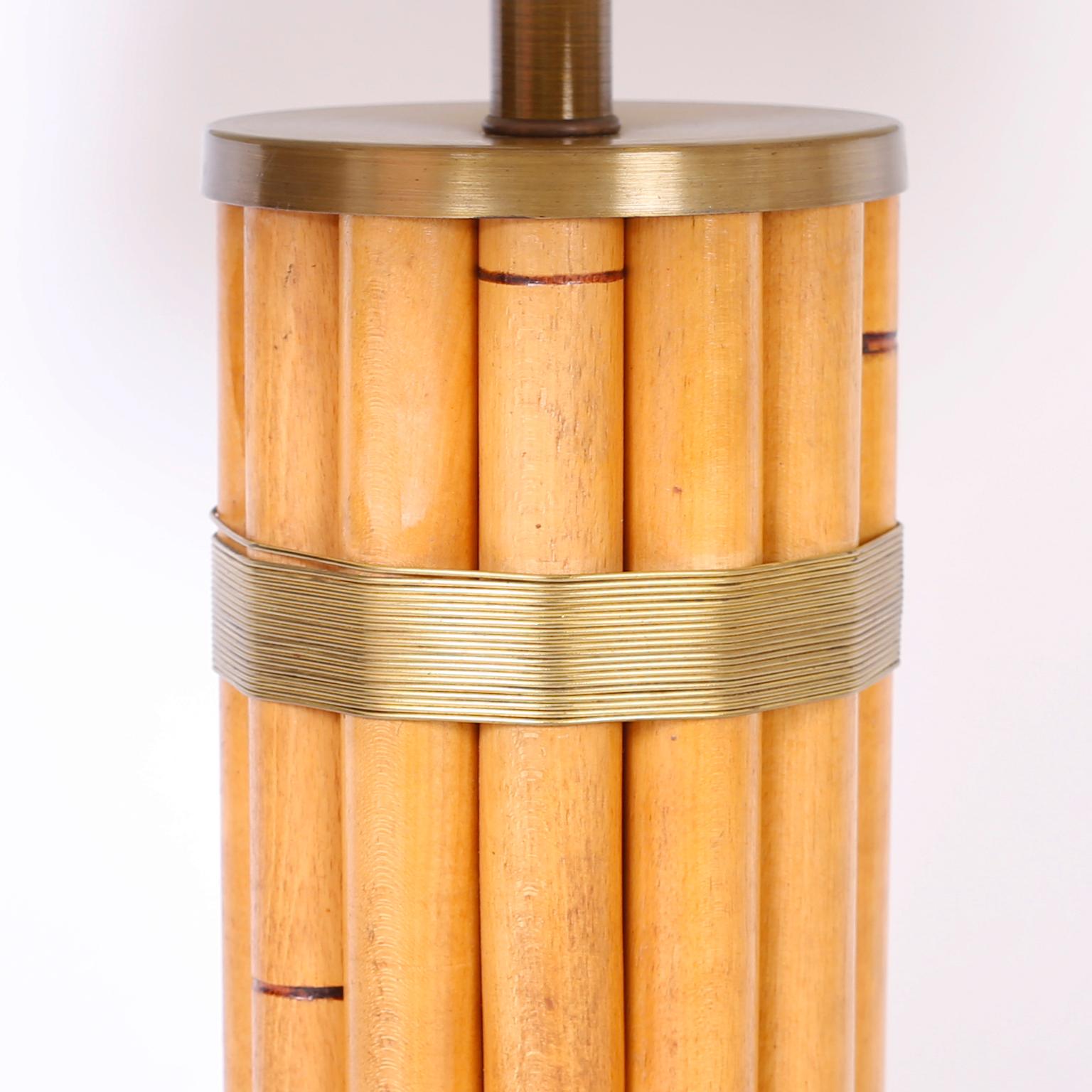 American Pair of Midcentury Faux Bamboo Table Lamps For Sale