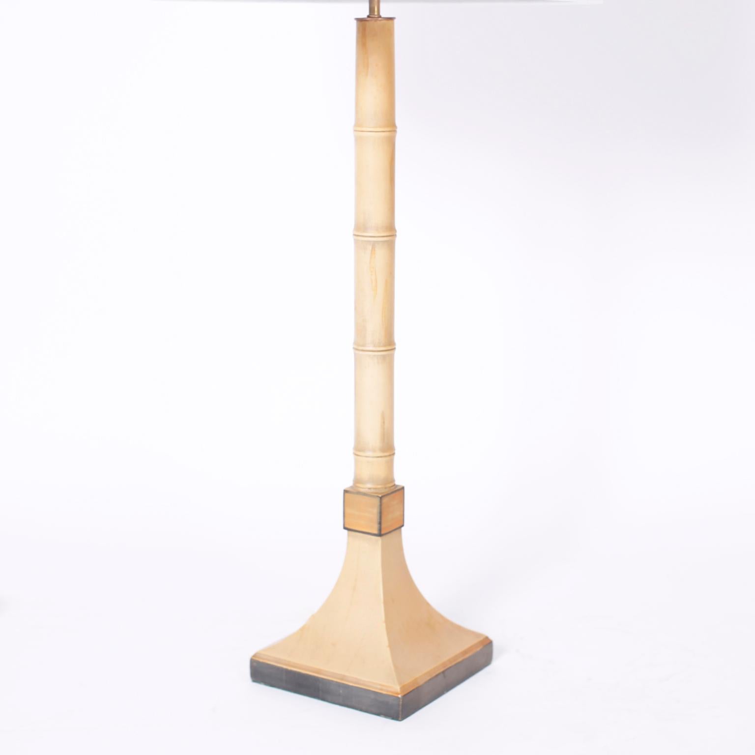 20th Century Pair of Midcentury Faux Bamboo Tole Table Lamp