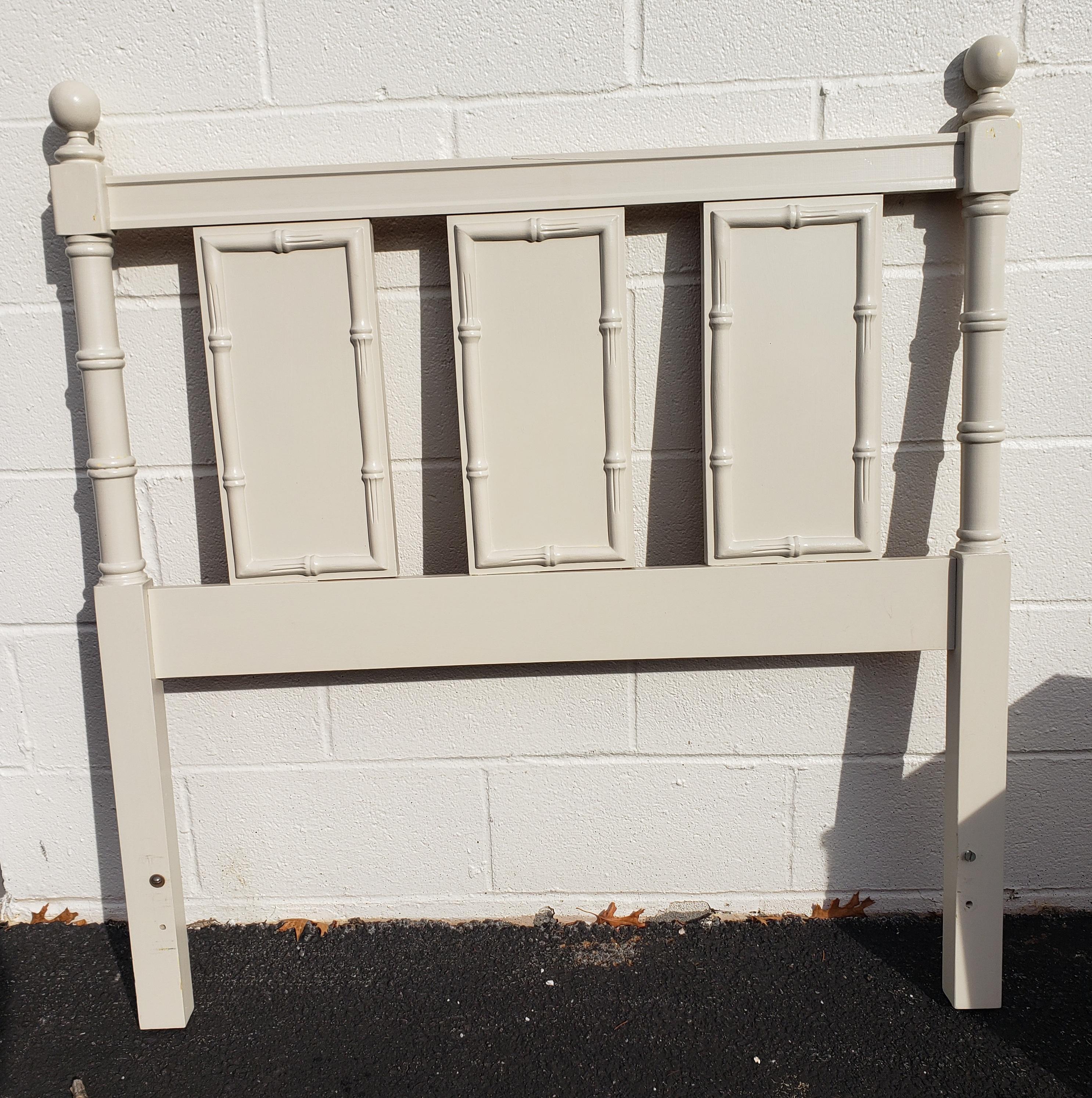 Painted Pair of Mid-Century Faux Bamboo Twin Size Headboards and Bedside Chest Set For Sale
