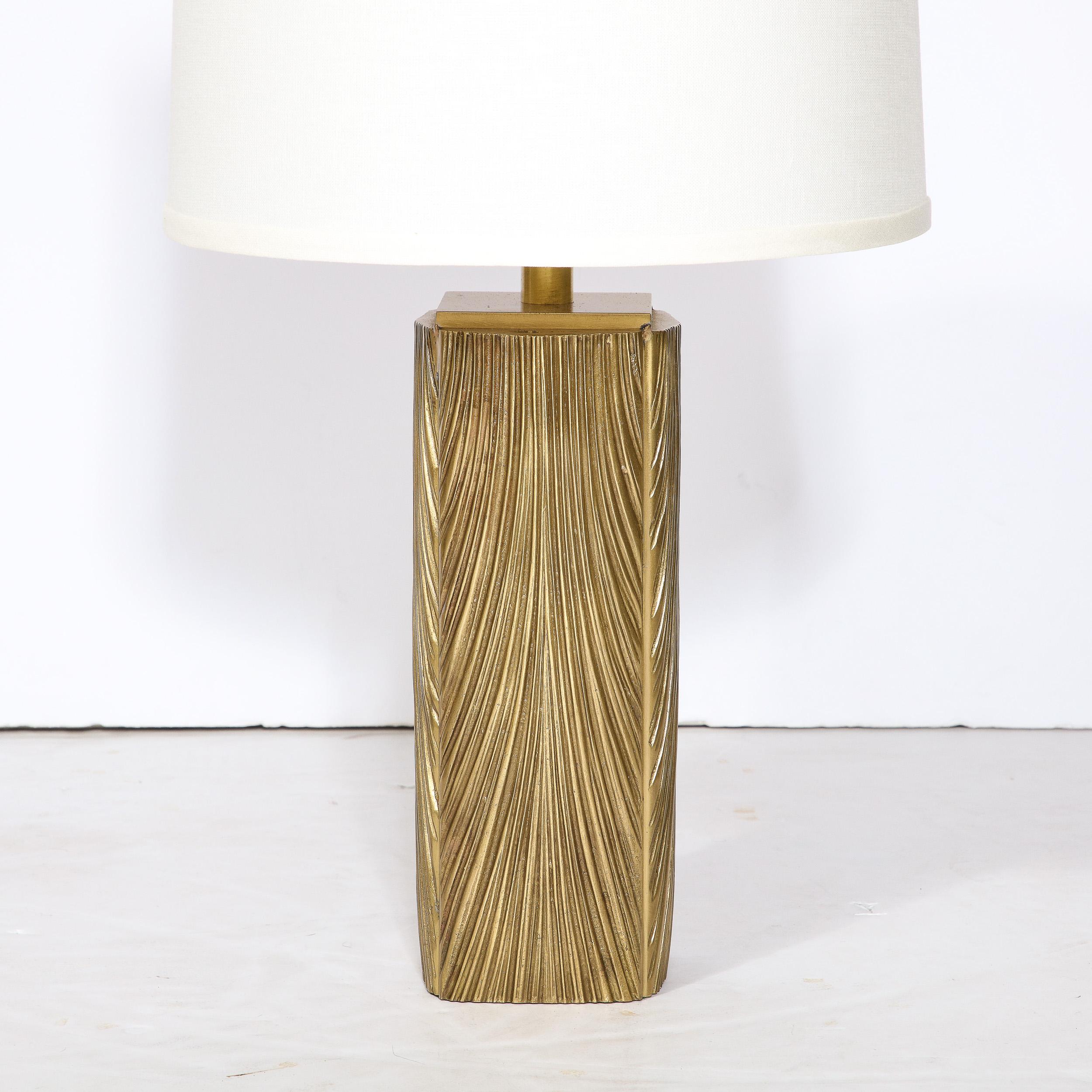 Mid-Century Modern Pair of Midcentury Feathered Brushed Brass Table Lamps by Luciano Frigerio