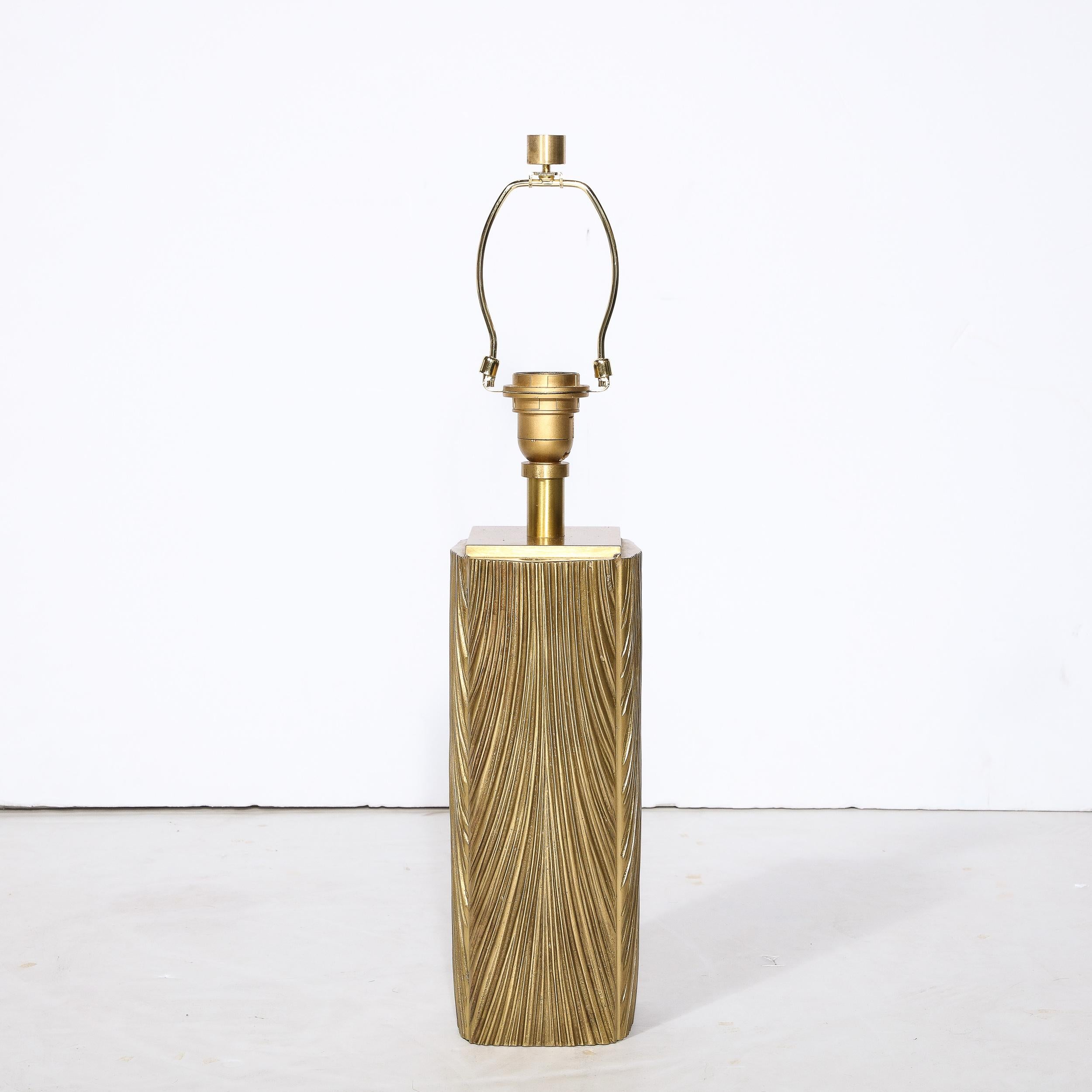 Late 20th Century Pair of Midcentury Feathered Brushed Brass Table Lamps by Luciano Frigerio