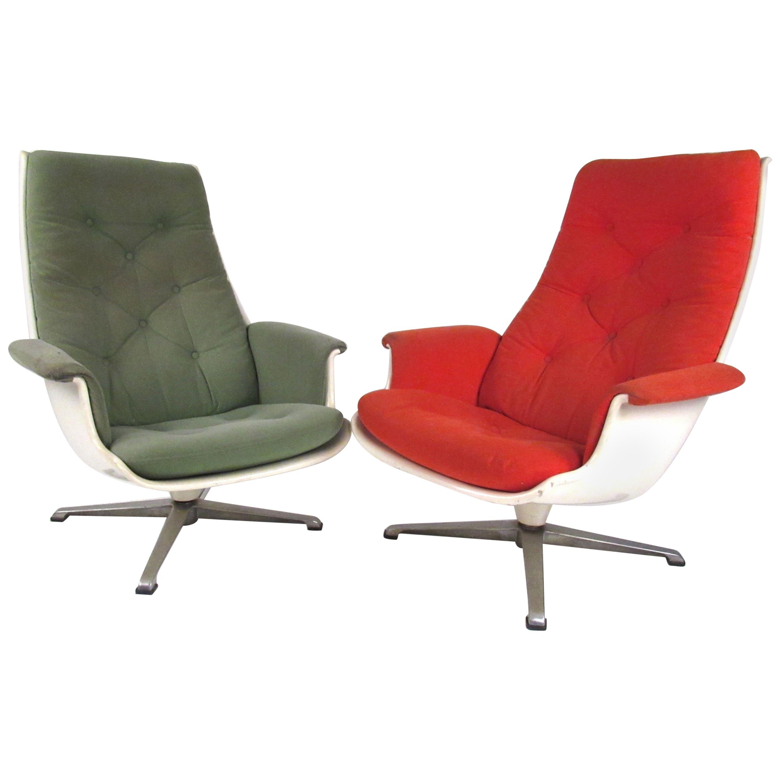 Pair of Mid Century Fiberglass Swivel Lounge Chairs