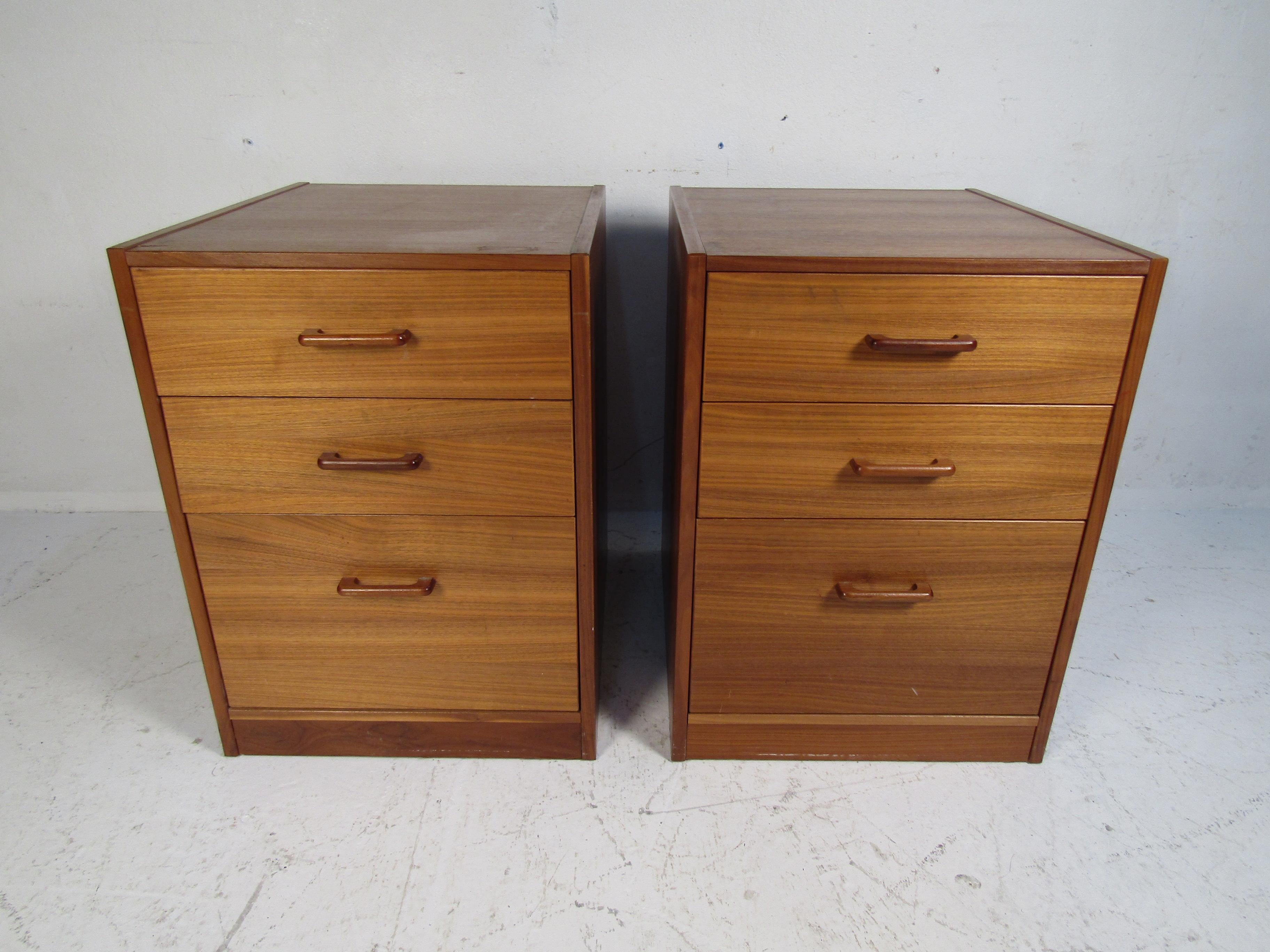 Two teak wood side cabinets with drawers. Can be converted to a desk by adding a topper.
(Please confirm item location - NY or NJ - with dealer).
 