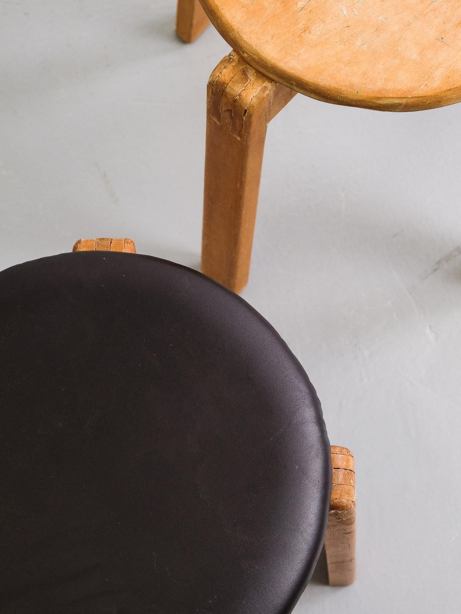 Scandinavian Modern Pair of Midcentury Finnish Patinated Wooden Stools