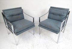 Pair of Mid-Century Flat Bar Chrome Lounge Chairs