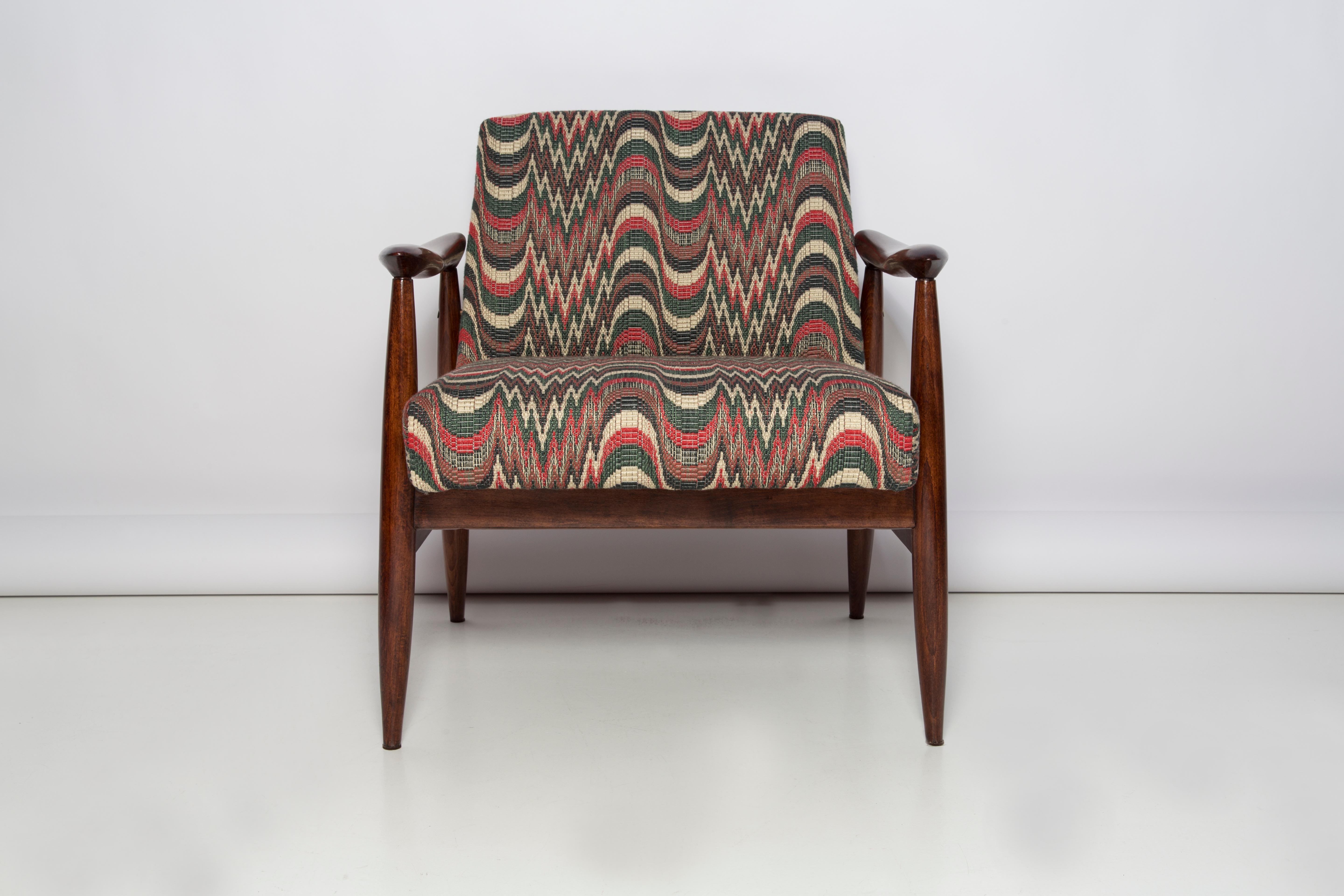 Hand-Crafted Pair of Mid Century Flimflam Jacquard Armchairs, by J Kedziorek, Europe, 1960s For Sale