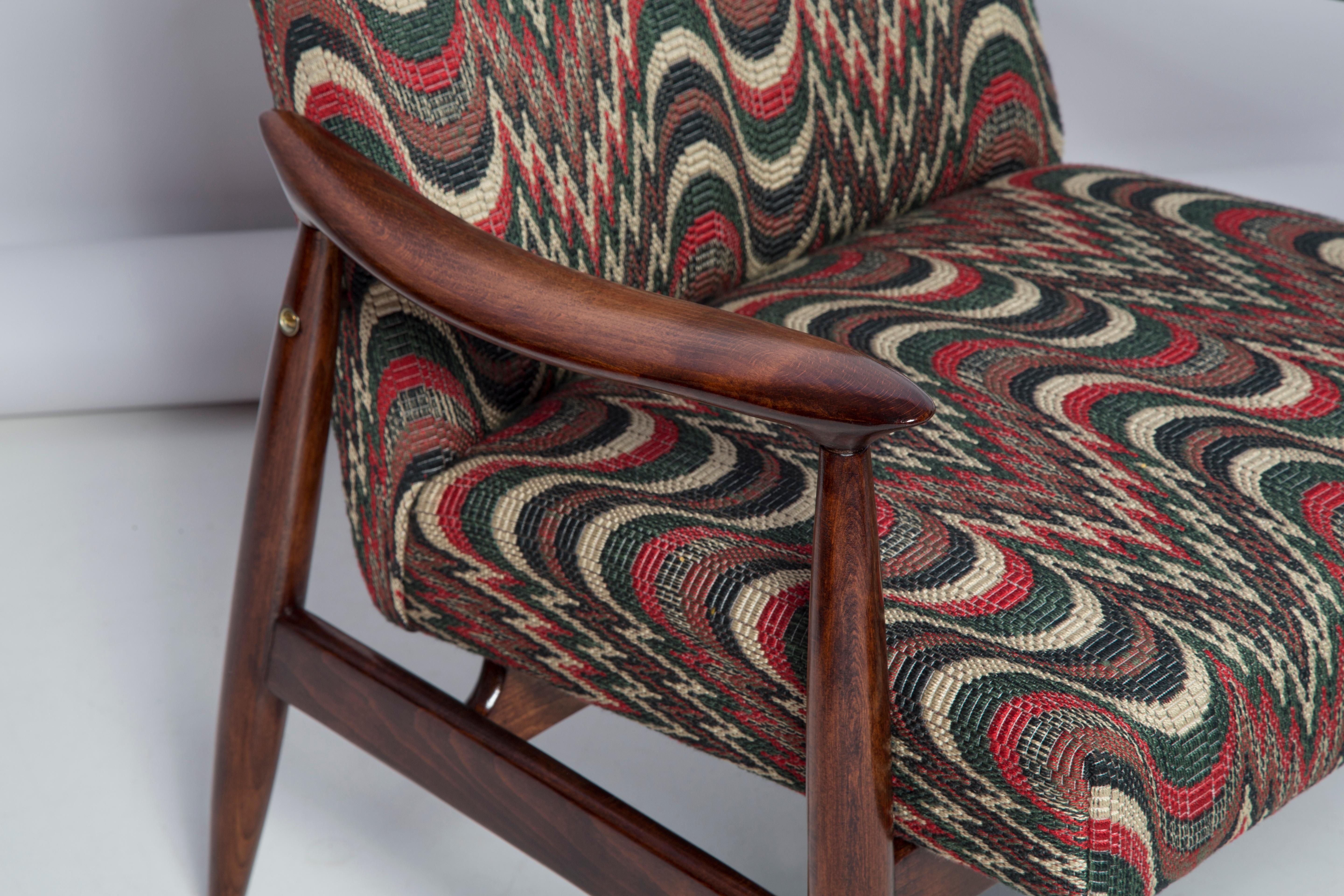 Textile Pair of Mid Century Flimflam Jacquard Armchairs, by J Kedziorek, Europe, 1960s For Sale