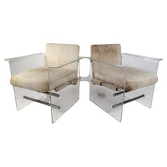 Pair of Mid-Century Floating Seat Chairs in Lucite Frame