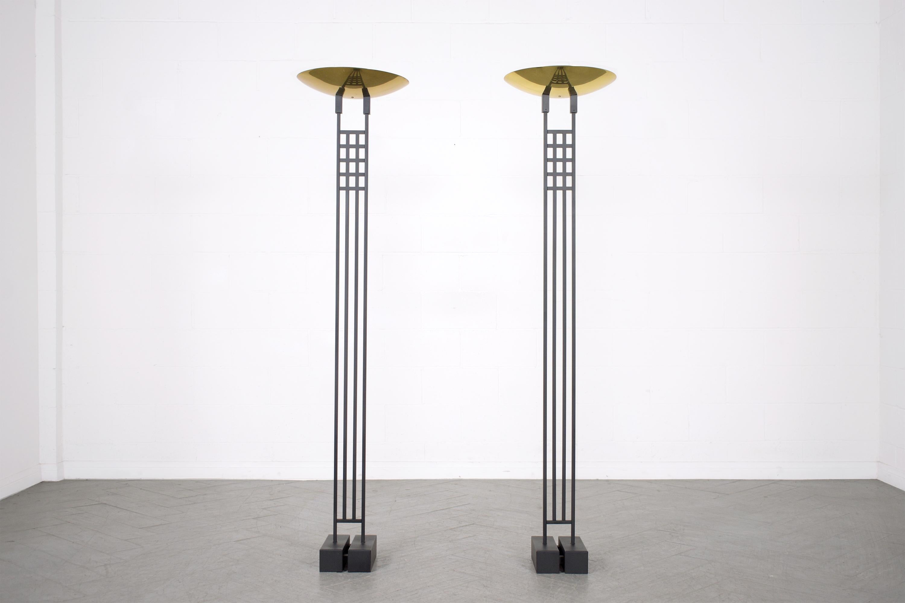 American 1980s Vintage Brass & Metal Floor Lamps: Restored Mid-Century Modern Design For Sale