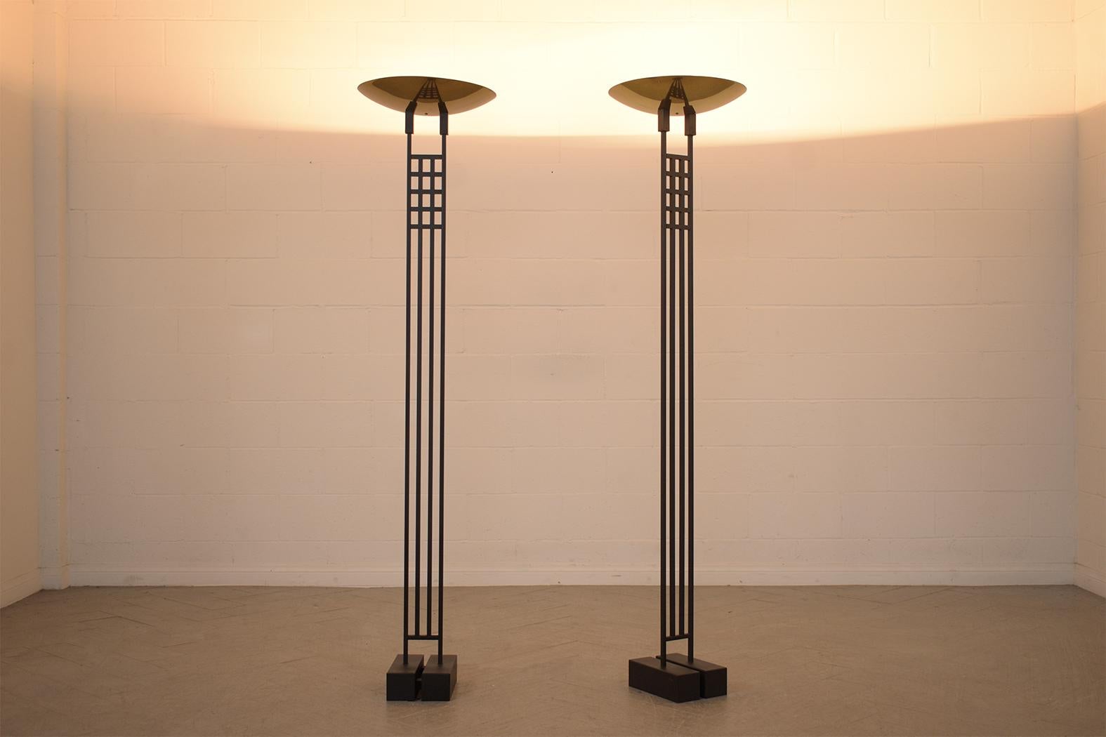Lacquered 1980s Vintage Brass & Metal Floor Lamps: Restored Mid-Century Modern Design For Sale
