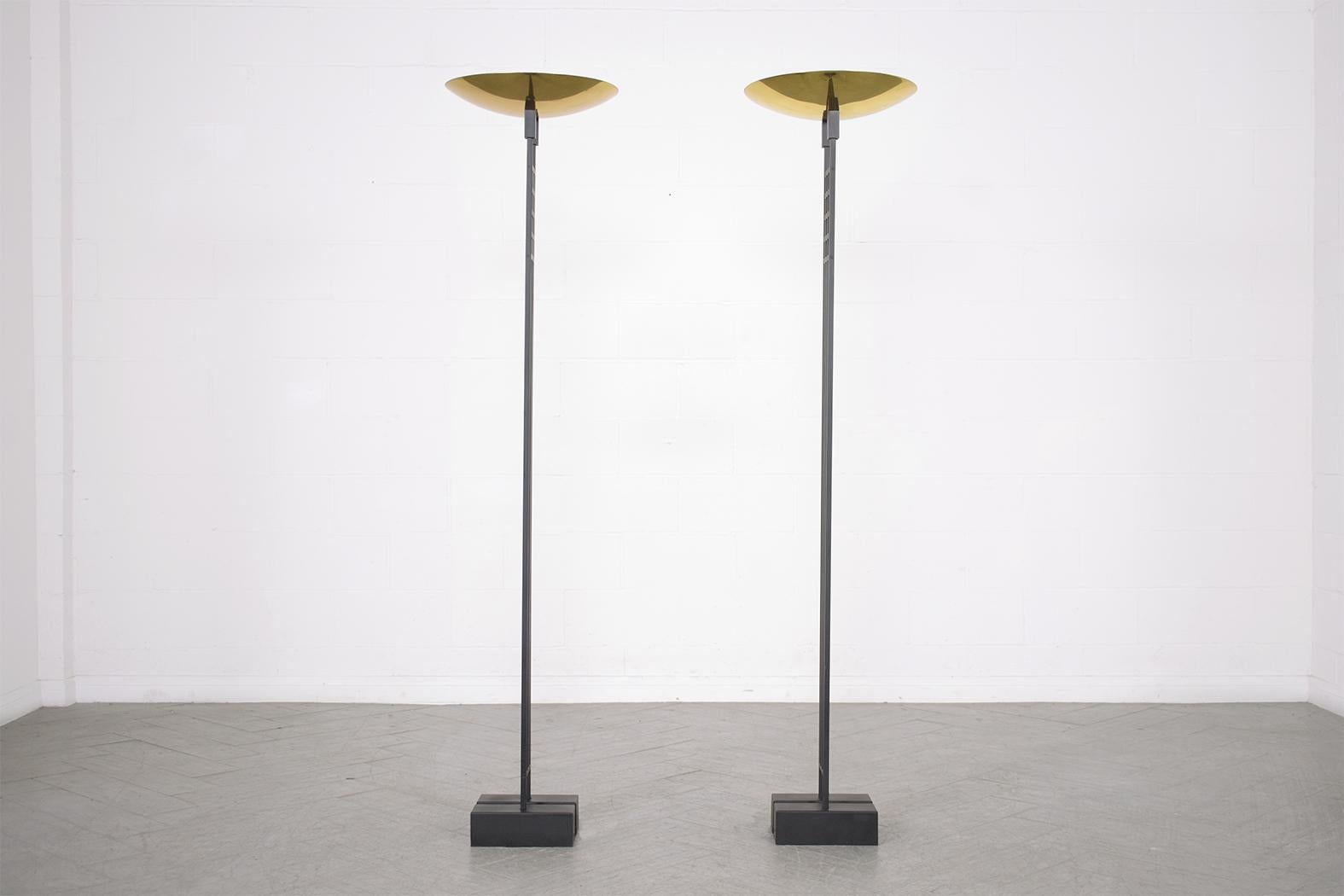 1980s Vintage Brass & Metal Floor Lamps: Restored Mid-Century Modern Design In Good Condition For Sale In Los Angeles, CA