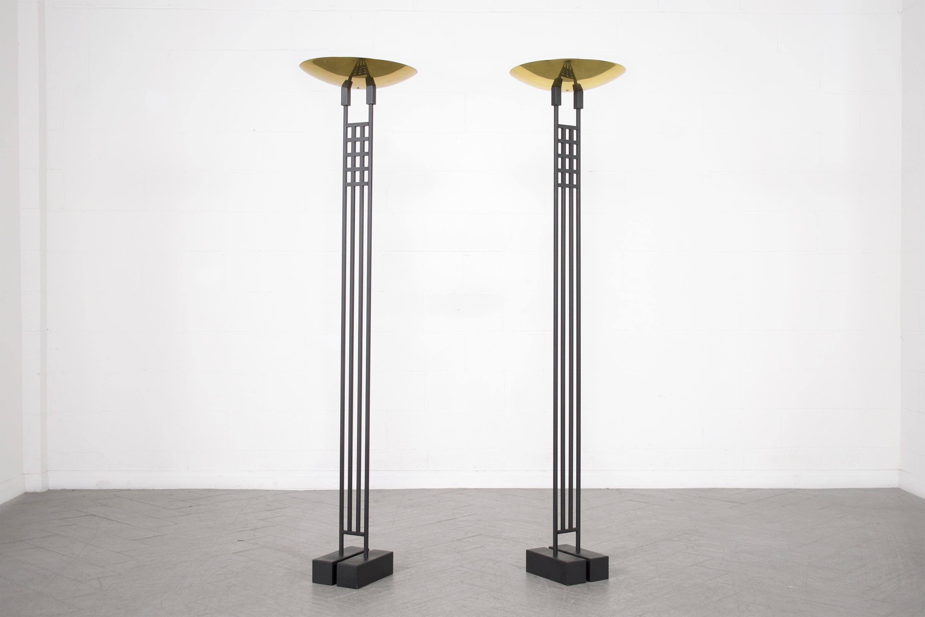 Late 20th Century 1980s Vintage Brass & Metal Floor Lamps: Restored Mid-Century Modern Design For Sale