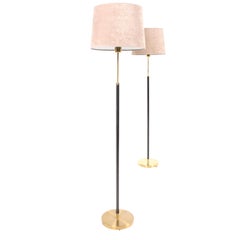Pair of Midcentury Floor Lamps in Brass and Leather, Swedish Modern, 1950s