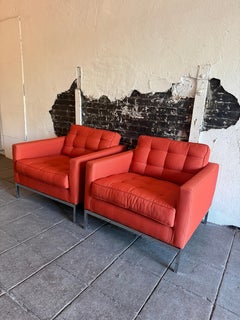 Pair of Mid Century Florence Knoll Lounge chairs with chrome base