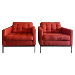Pair of Mid Century Florence Knoll Lounge chairs with chrome base