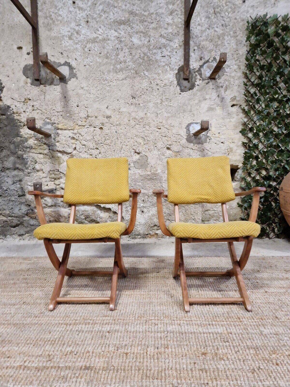 Upholstery Pair of Mid Century Foldable Scandinavian Armchairs For Sale