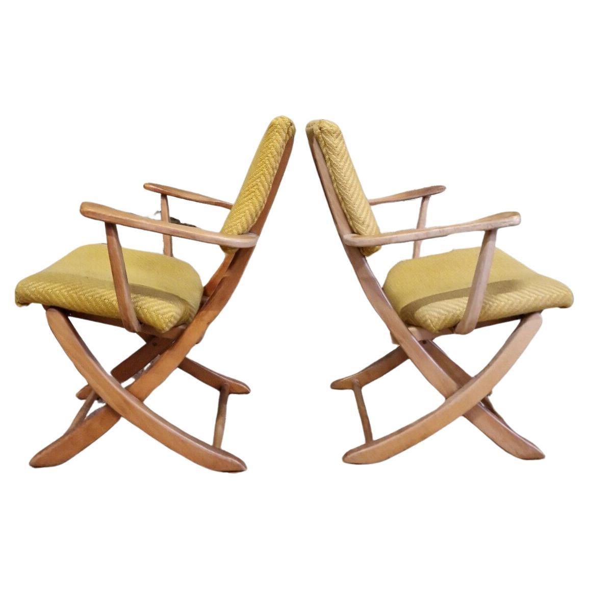 Pair of Mid Century Foldable Scandinavian Armchairs For Sale