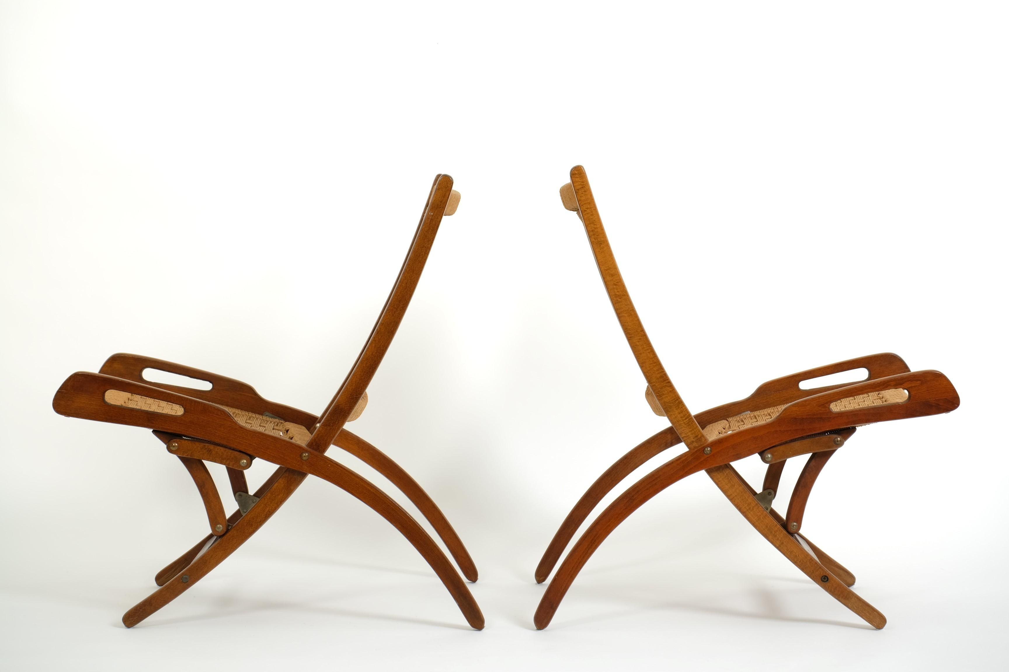 Pareja De Sillas Plegables De Mitad De Siglo Papercord, Yugoslavia Años 70 finales del siglo XX en venta