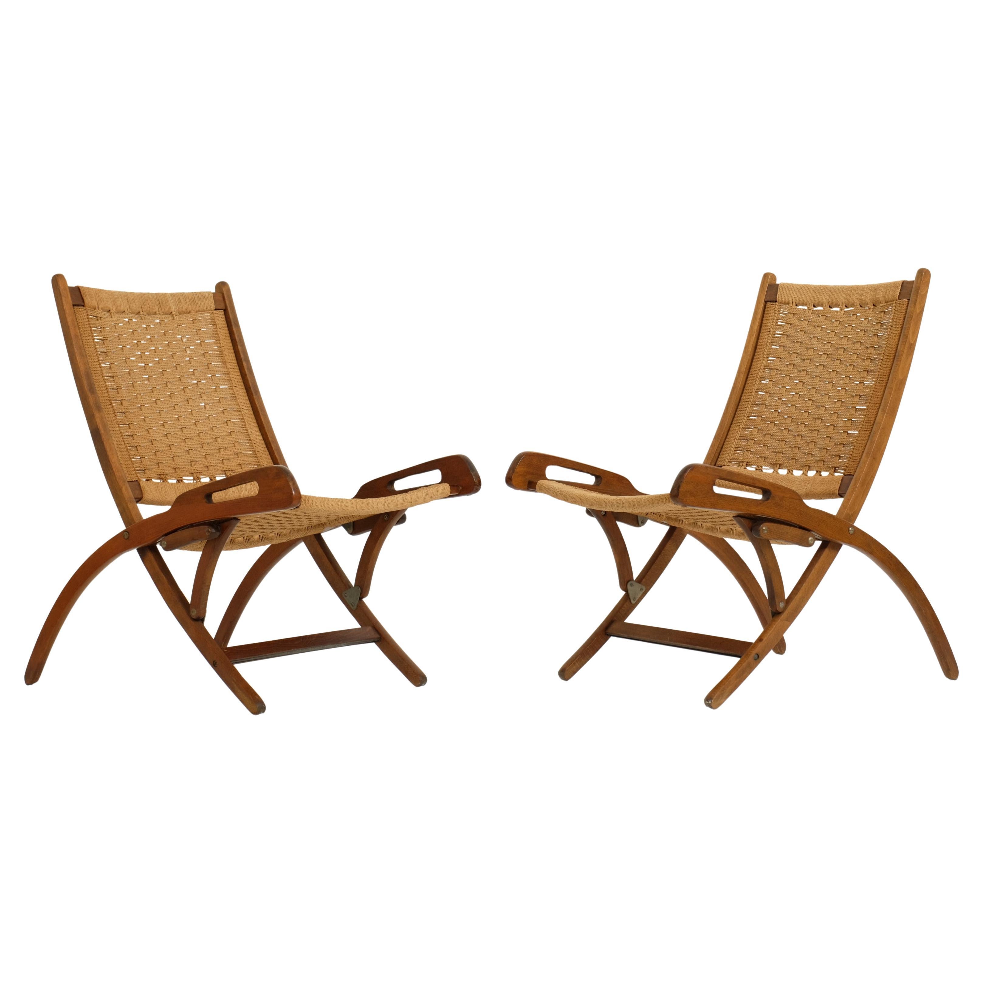 Pair Of Mid Century Folding Chairs Papercord, Yugoslavia 1970s