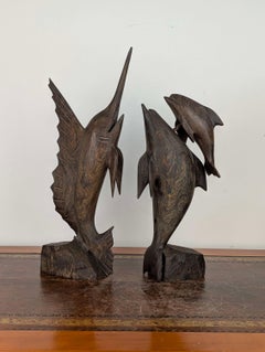 Coppia di sculture marine in legno di ferro in stile folk art della metà del secolo scorso, Messico