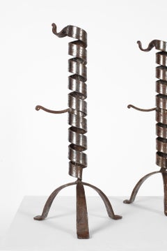 Pair Of Mid Century Forged Iron 'Rat De Cave' French Candlesticks