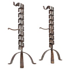 Vintage Pair Of Mid Century Forged Iron 'Rat De Cave' French Candlesticks