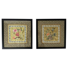 Pair of Mid Century Framed Chinese Silk Embroidered Panels