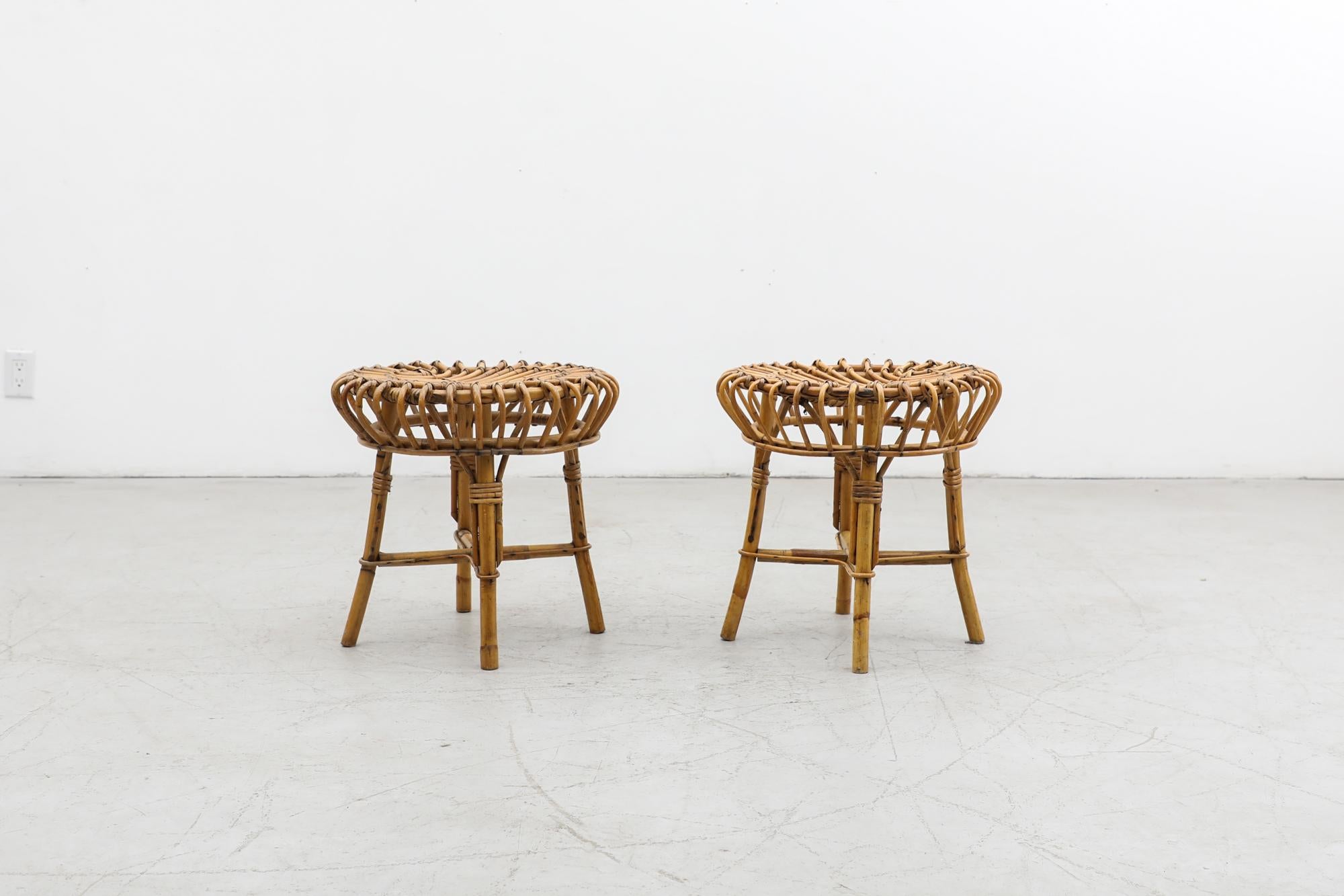 Mid-Century Modern Pair of Mid-Century Franco Albini Bamboo Stools