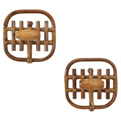 Pair of Mid-Century Franco Albini Inspired Bamboo and Wood Wall Hooks