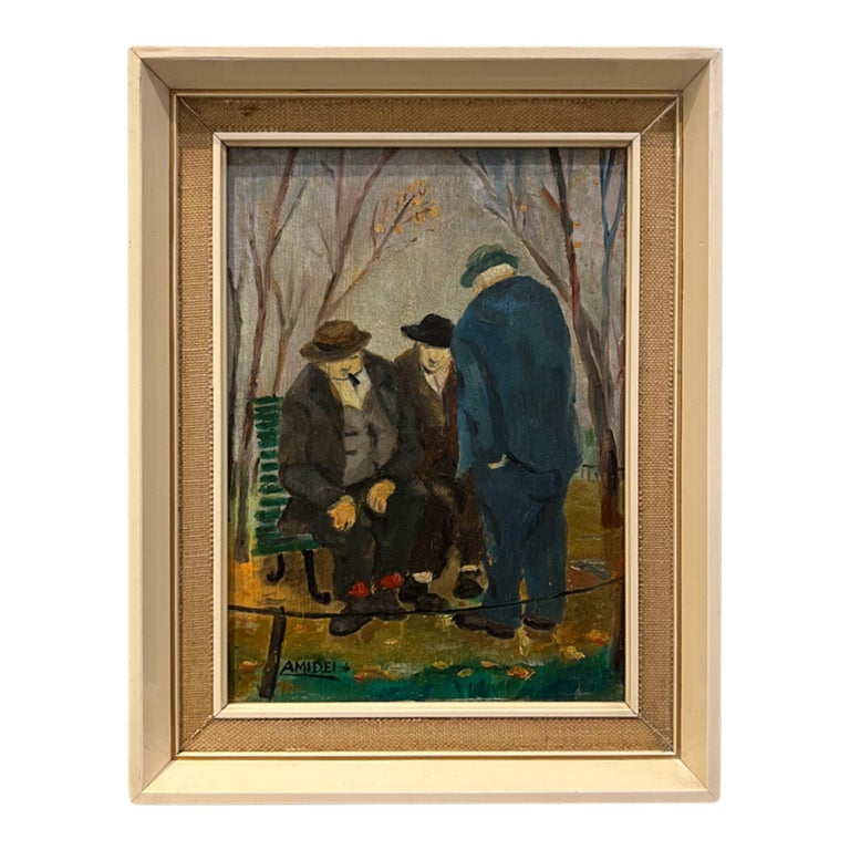 Pair of Mid Century Franco Amidei Small Paintings For Sale at 1stDibs
