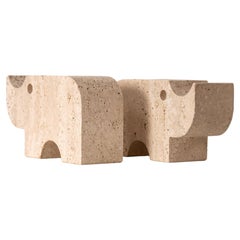 Vintage Pair of Midcentury Fratelli Mannelli Travertine Rhinoceros, circa 1970