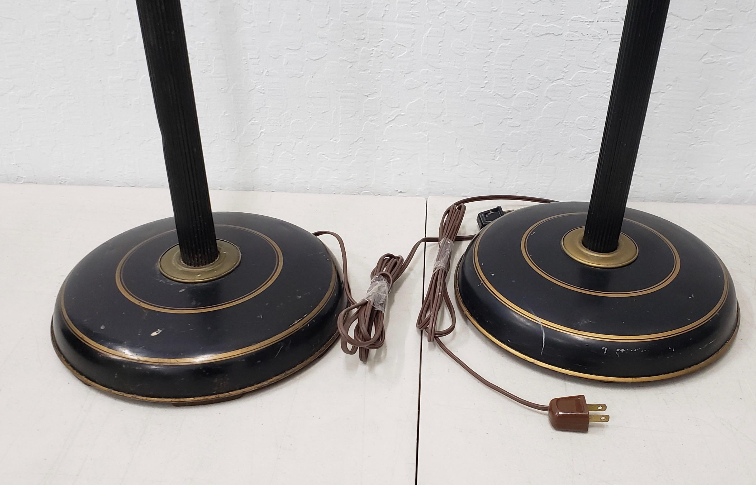 Hand-Painted Pair of Midcentury Free Standing Toleware Floor Lamps