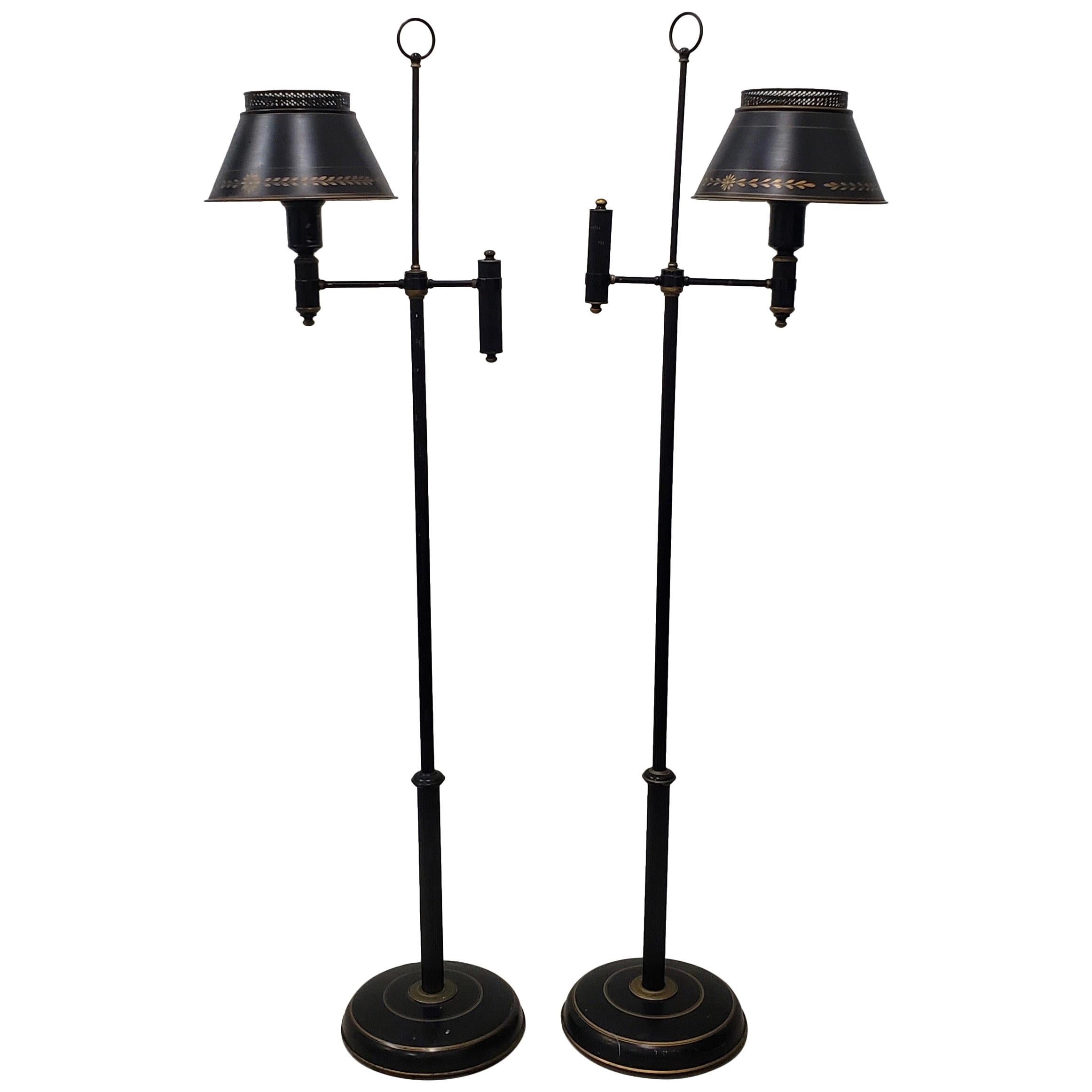 Pair of Midcentury Free Standing Toleware Floor Lamps