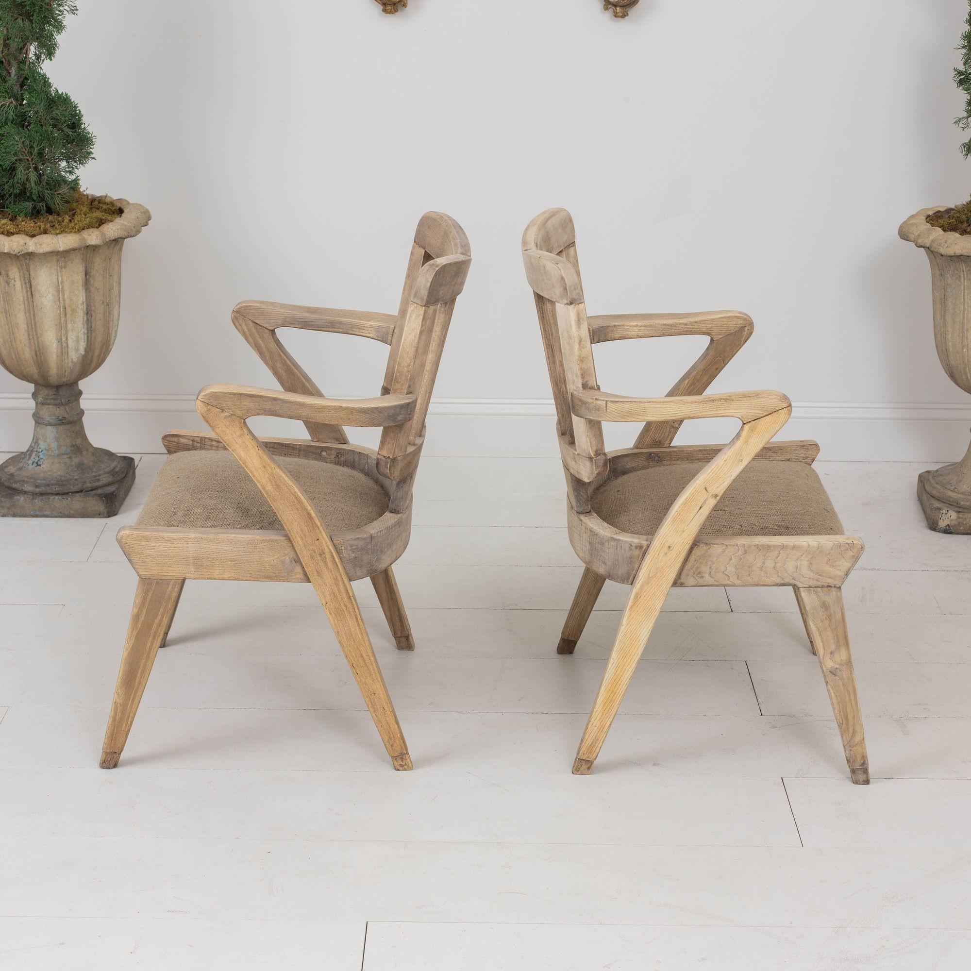 Pair of Mid Century French Armchairs in Bleached Beech Wood For Sale 7