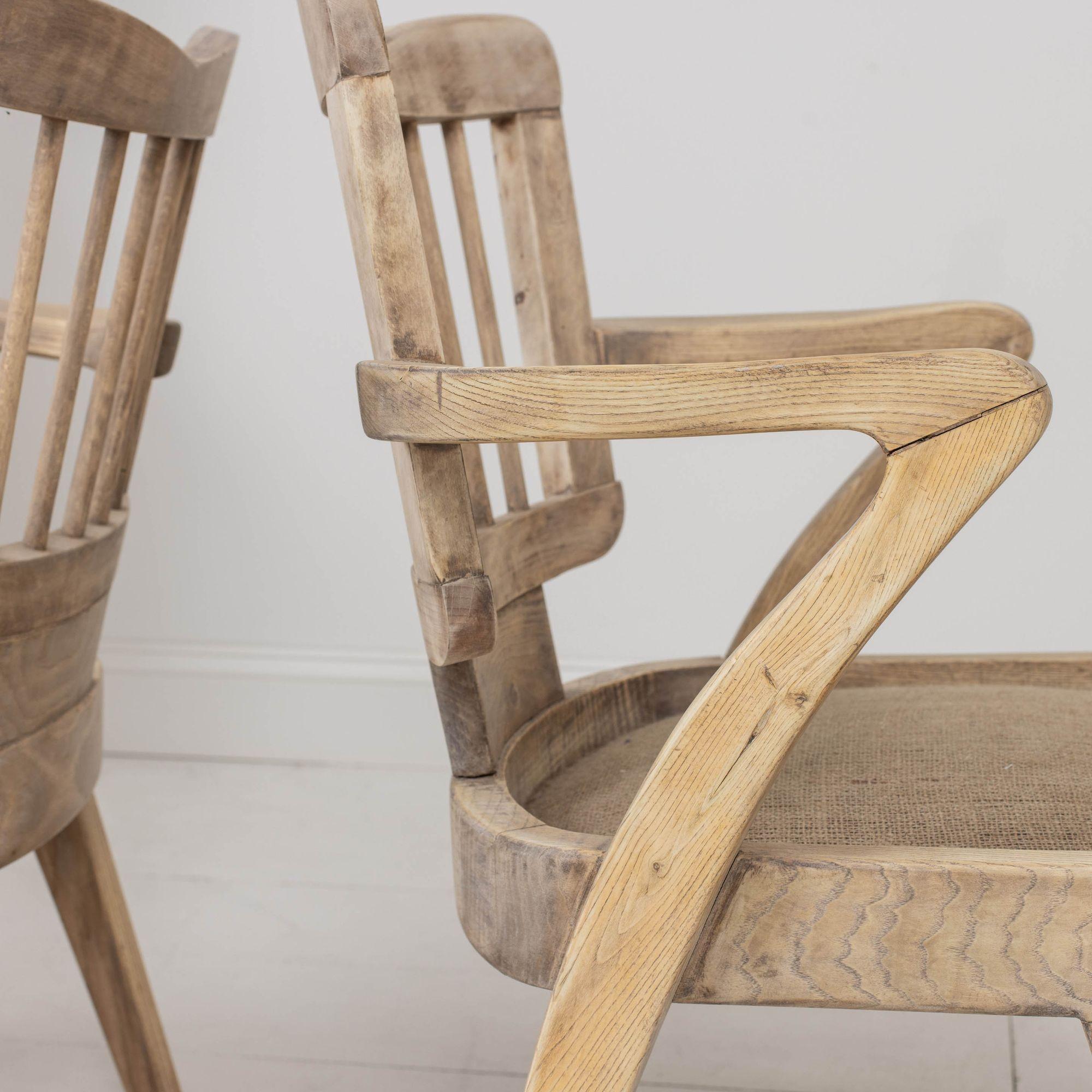 Pair of Mid Century French Armchairs in Bleached Beech Wood For Sale 8