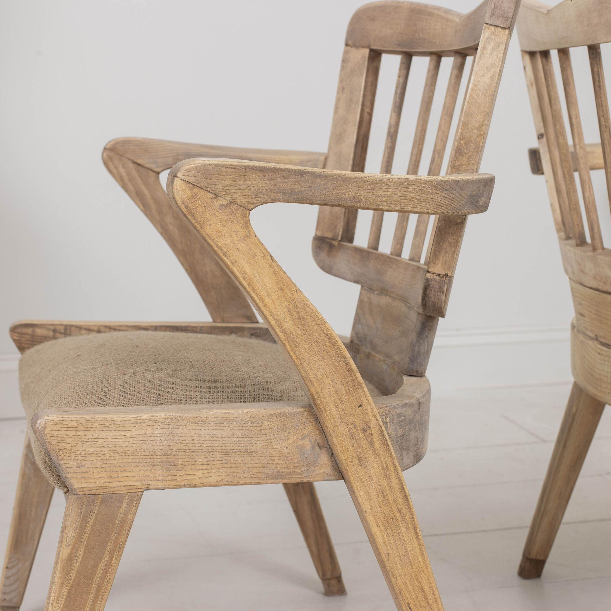 Pair of Mid Century French Armchairs in Bleached Beech Wood For Sale 9