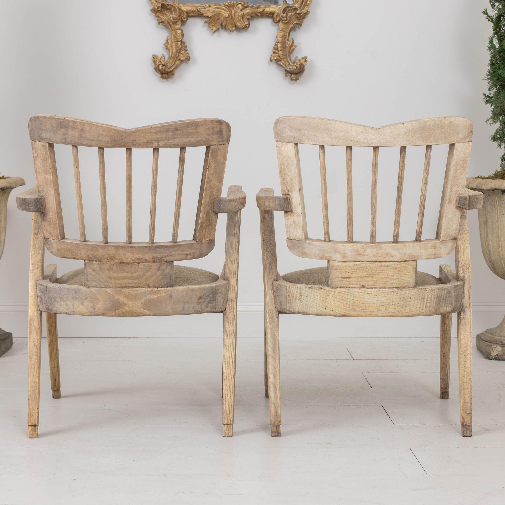 Pair of Mid Century French Armchairs in Bleached Beech Wood For Sale 10