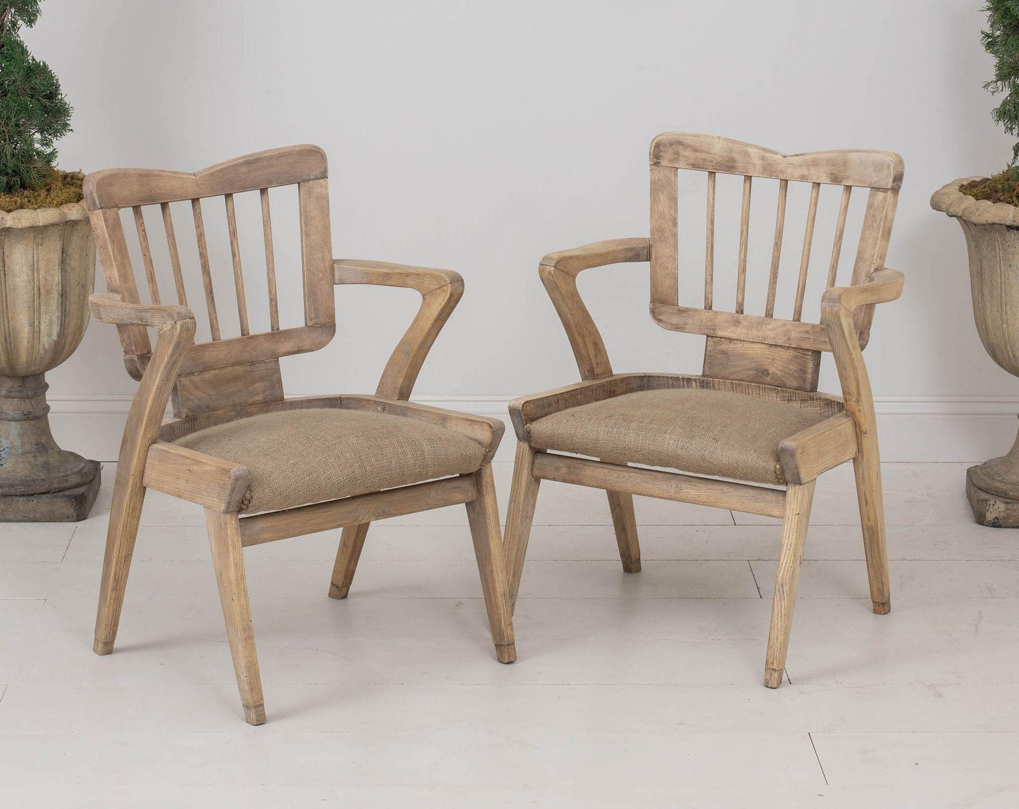 Mid-Century Modern Pair of Mid Century French Armchairs in Bleached Beech Wood For Sale