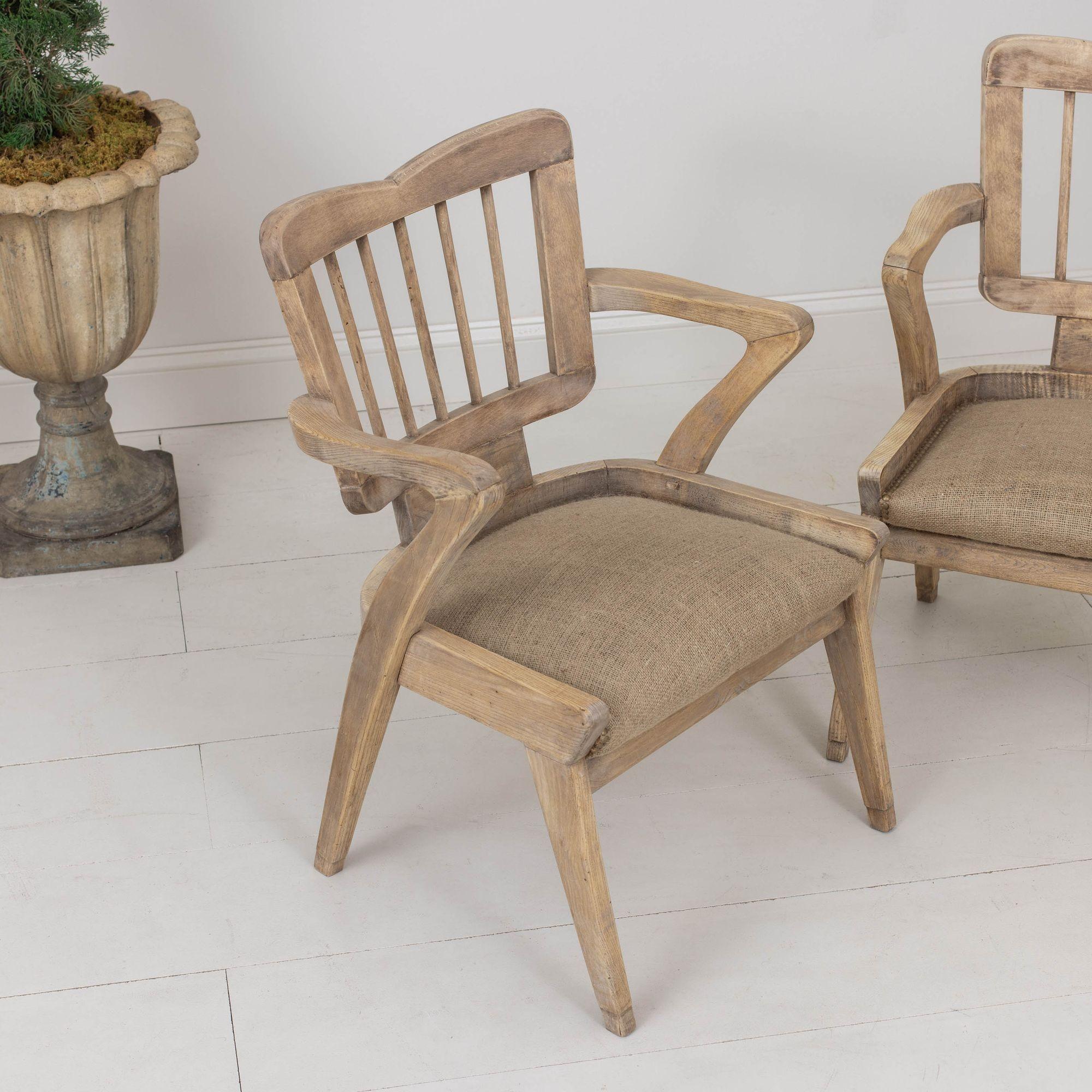 Pair of Mid Century French Armchairs in Bleached Beech Wood In Excellent Condition For Sale In Wichita, KS