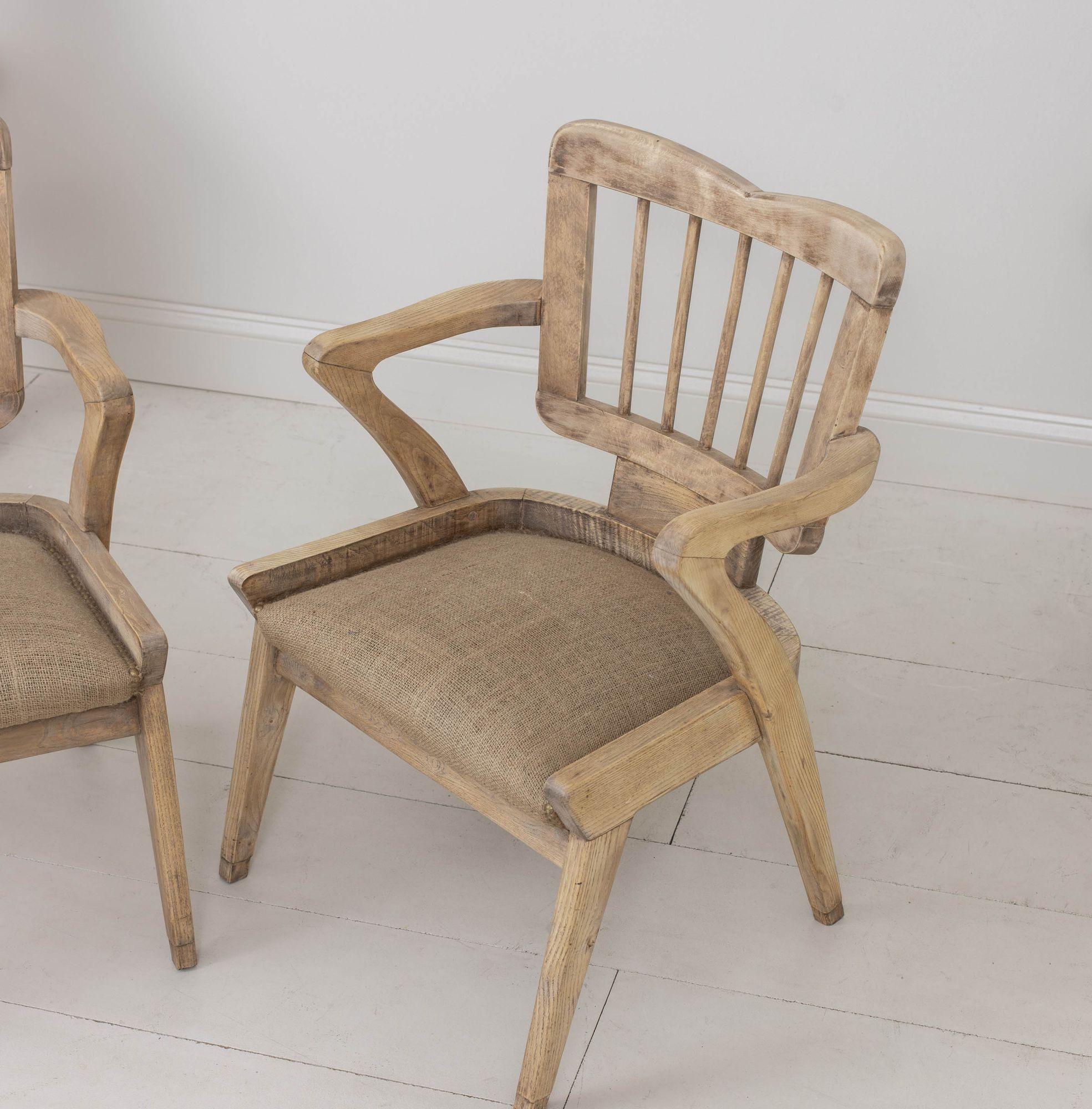 20th Century Pair of Mid Century French Armchairs in Bleached Beech Wood For Sale