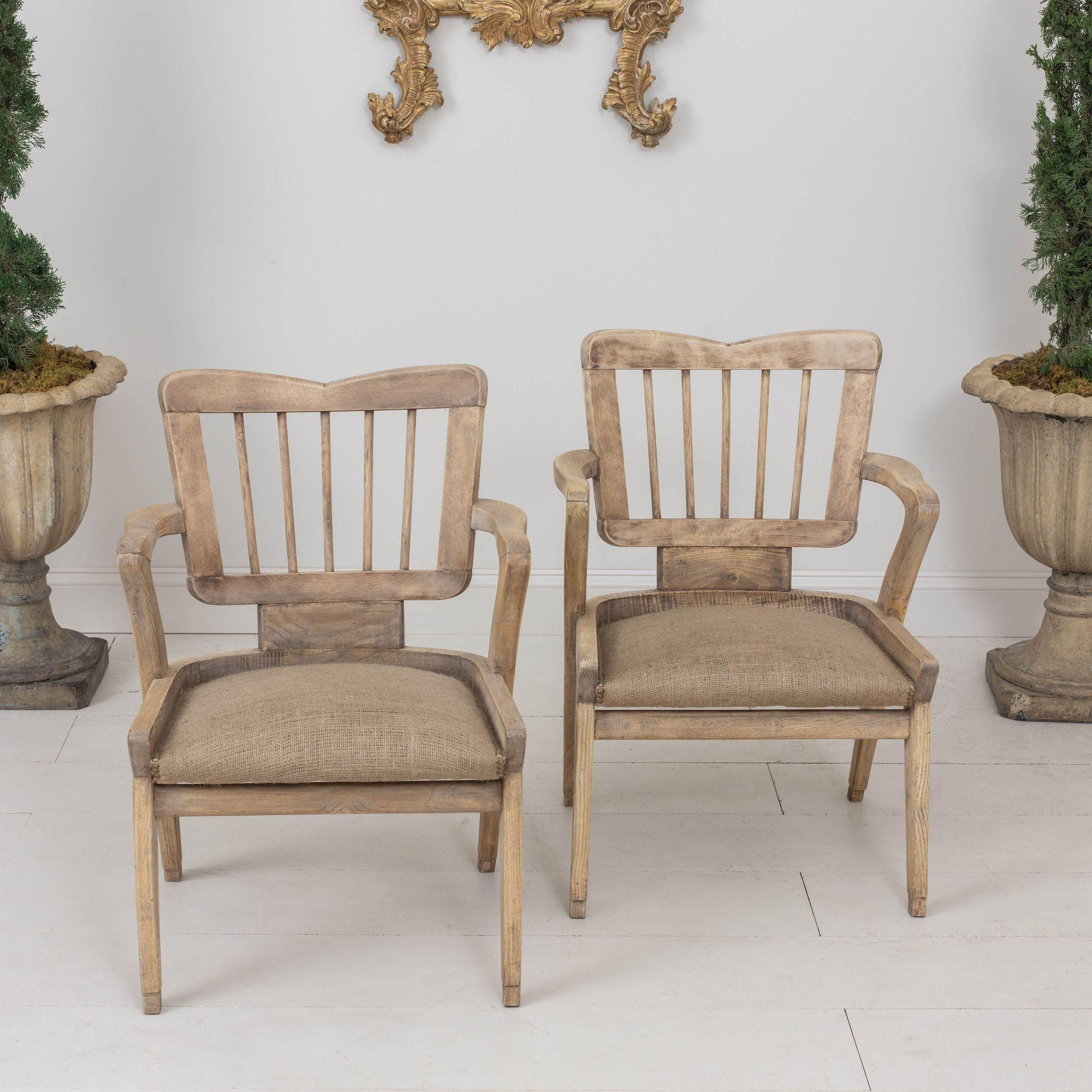 Pair of Mid Century French Armchairs in Bleached Beech Wood For Sale 3