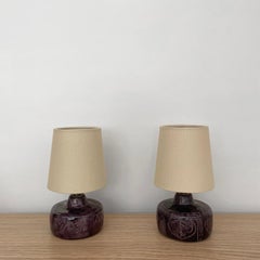 Pair of Mid Century French Aubergine Ceramic Leaf Lamps