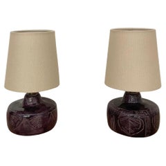 Pair of Mid Century French Aubergine Ceramic Leaf Lamps