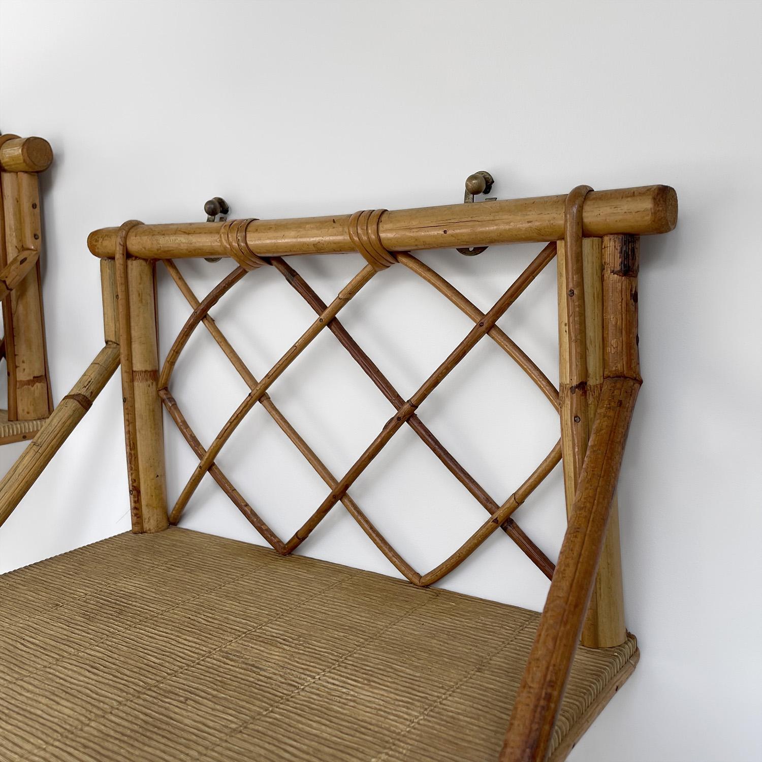 Pair of Mid Century French Bamboo & Rattan Wall Shelves For Sale 7