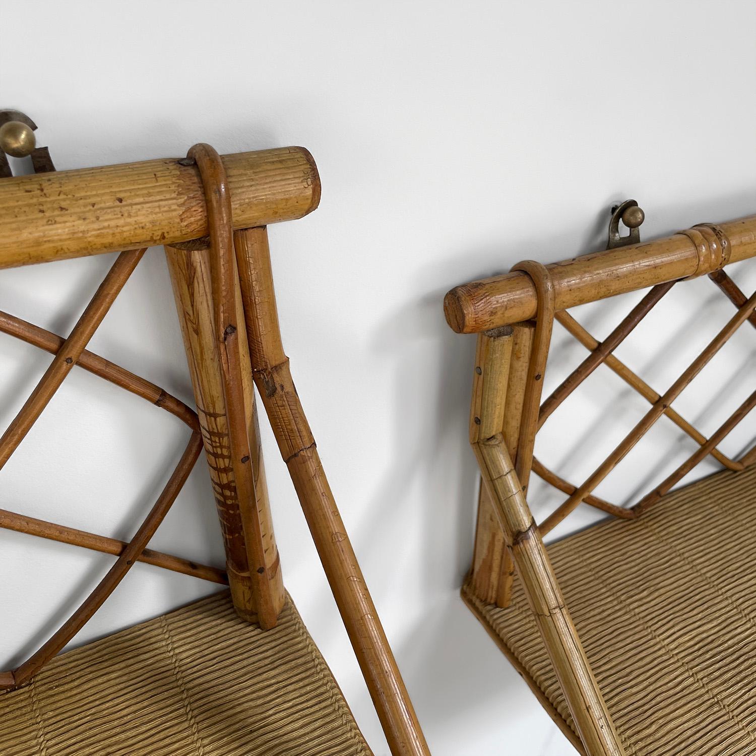 Pair of Mid Century French Bamboo & Rattan Wall Shelves For Sale 2