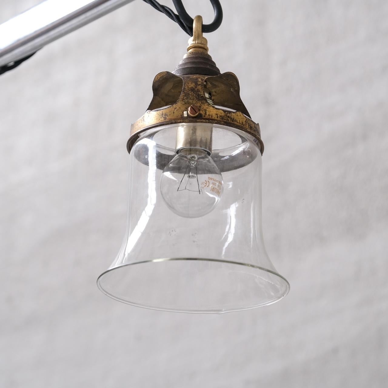 Pair of Mid-Century French Bell Shaped Clear Glass and Brass Pendants  For Sale 2
