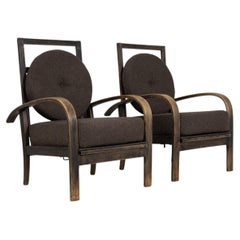 Pair of Mid-Century French Bouclé Upholstered Armchairs with Reclining Backrests