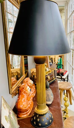 19th Century French Bronze and Black Painted Column Lamps with Star Design