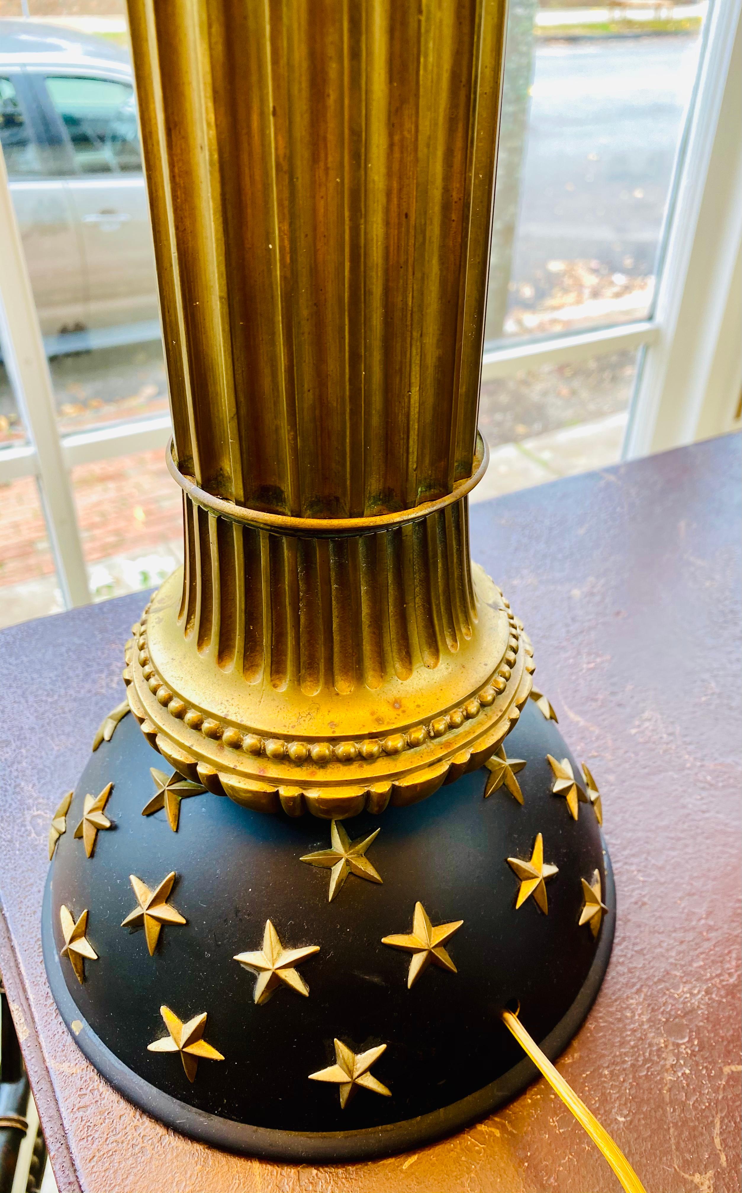 19th Century French Bronze and Black Painted Column Lamps with Star Design In Excellent Condition For Sale In Southampton, NY