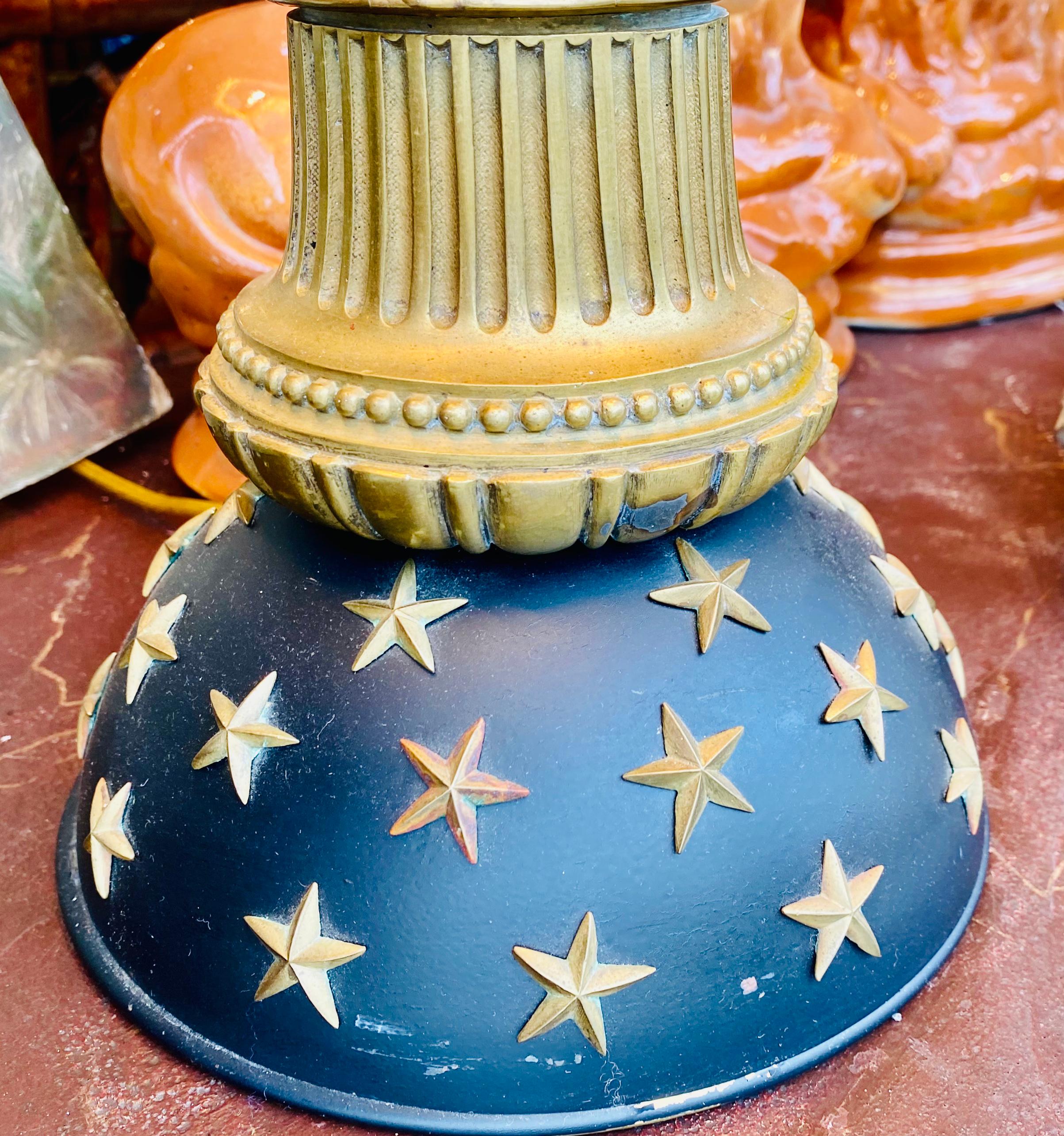 19th Century French Bronze and Black Painted Column Lamps with Star Design For Sale 2